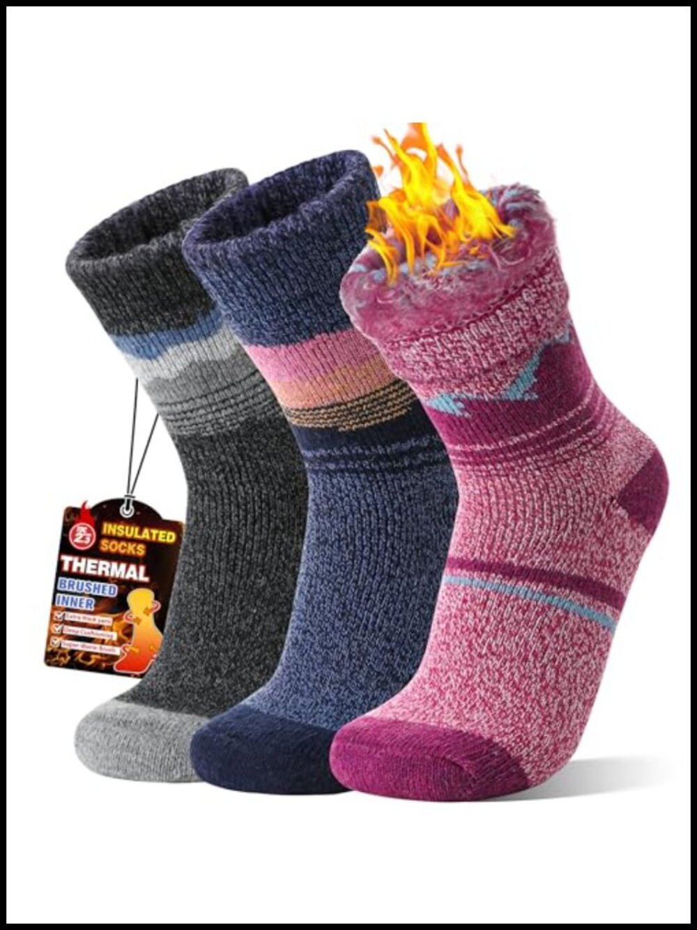 MOGGEI 3 Pairs Thermal Warm Socks Men Women Thick Insulated Ski Boot Socks